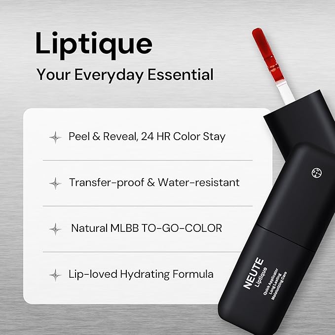 Liptique Korean Lip Stain Peel Off - 24 Hour Long Lasting Lip Tattoo, Waterproof & Transfer Proof, Nourishing & Hydrating Lip Tint for Women, High Pigmented Color Lip Tints Peel Off (000 NEUTE)-Velvo Beauty