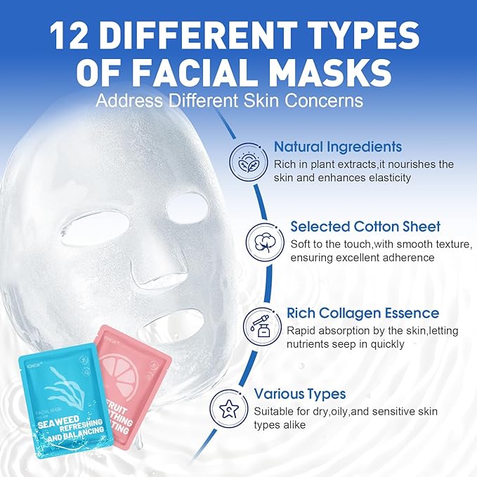 72 Pack Collagen Face Masks Skincare Set for Women, Hydrating & Moisturizing Face Mask for Skin Care, Bulk Sheet Face Masks for All Skin Types, Spa Party Gifts for Women-Velvo Beauty