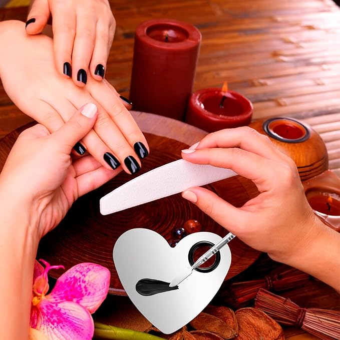 2 Pcs Stainless Makeup Mixing Palette,Tool for Mixing Foundation Nail-Art,Palette with A Stick,Storage Bag,Beauty Salon Color Cream Mixing Palette,Makeup Artist,Makeup Enthusiast (Heart Shaped)-Velvo Beauty