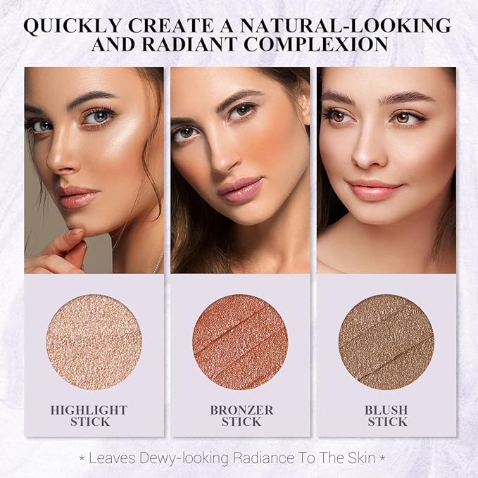4Pcs Cream Blush Contour Highlighter Bronzer Moisturizer Stick Makeup Set #T Blush Glow2-Velvo Beauty