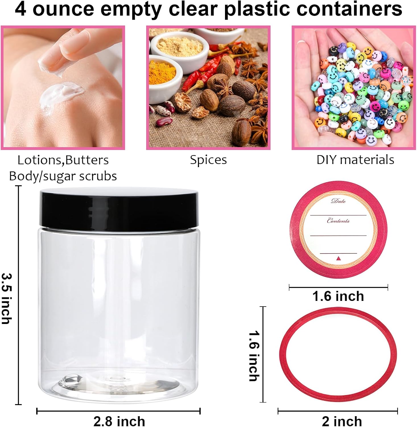 48 Pack 8oz Plastic Containers with Lids, Jars with Lids, Great for storing,lip balms, creams, ointments, cosmetics, samples-Velvo Beauty