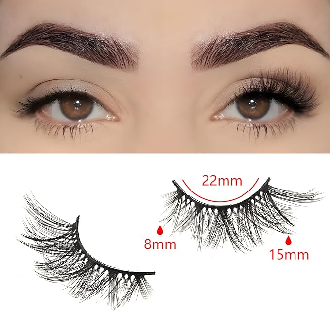FARRED Half Eyelashes Natural False Lashes Wispy Cat Eye Strips Eyelash 14 Pairs Faux Mink Strip Eye Lashes Pack for Daily Makeup (F20 | 8-15 mm)-Velvo Beauty