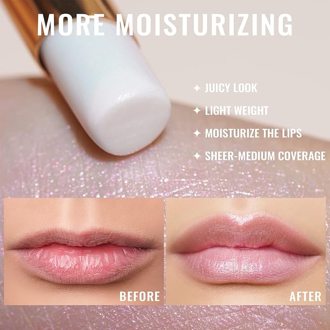 Oulac Moisturizing Shine Lipstick - Giltter Tinted Lip Balm Hydrating, Lip Plumper, Glossy Finish, Sheer Coverage with Pearlescent, Smooth for All Skin, Cracked and Chapped Lips, 2.2g/0.07oz (S03)-Velvo Beauty