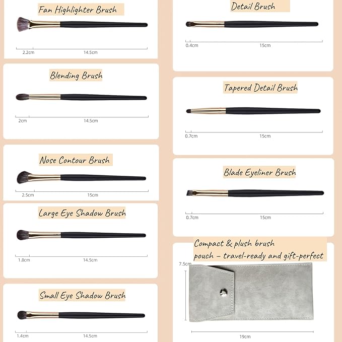 Eyeshadow Makeup Brushes Set with Case 8 PCS Soft Synthetic Hairs Eye Makeup Brushes for Blending Eyebrow Eyeliner Eyeshadow (Black)-Velvo Beauty