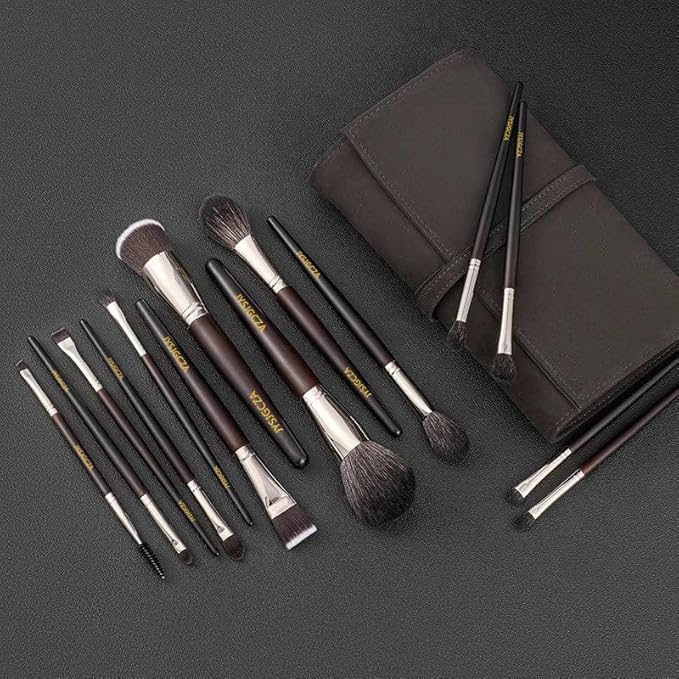 Professional makeup brush set with makeup bag. Includes Brushes for Contouring, Highlighting, Eyeshadow, Foundation & More. 15 Pcs Wool makeup brush-Velvo Beauty