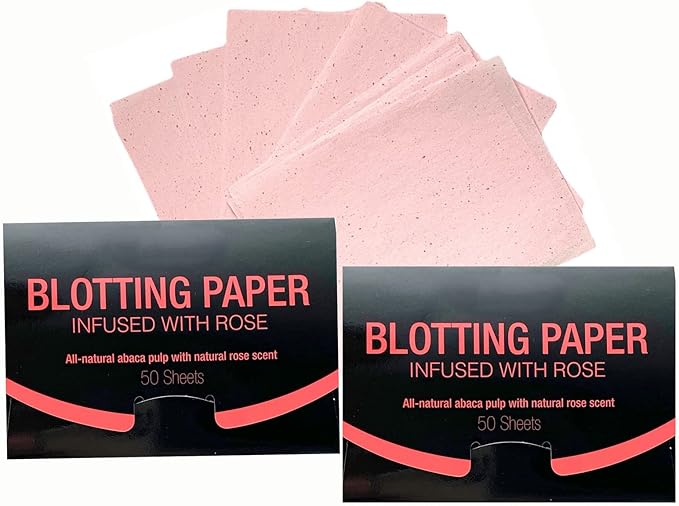 2 Pks ROSE INFUSED Natural Abaca Blotting Paper - 100 Oil Blotting Sheets - Makeup Friendly UNISEX All Skin Types Oily Skin Shine Blotter Photography Zoom Meetings Travel Gym School - MADE IN TAIWAN-Velvo Beauty