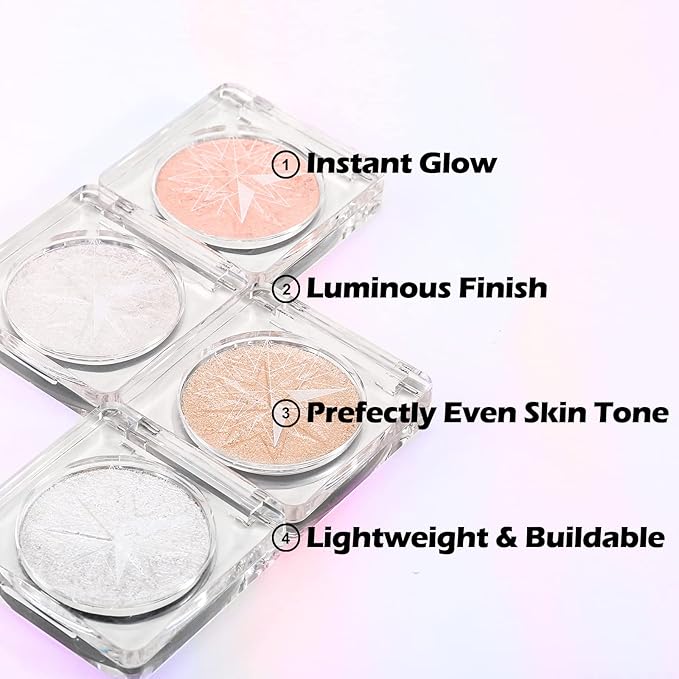 Erinde Pearl Shimmer Glitter Highlighter Highlight Makeup Contour Powder, Silver Highlighter Face Illuminator Highlighter, Highlighter Makeup iluminadores Illuminator for Face Body Cheek-Velvo Beauty