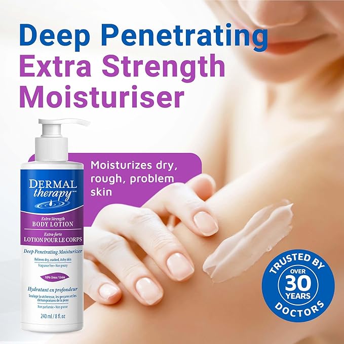 Dermal Therapy Extra Strength 5% AHA 10% Urea Body Lotion - Healing for Extremely Dry, Cracked Skin - Fragrance-Free - Sensitive Skin, Diabetes & Medication-Induced Dryness - 8 fl oz / 240 ml-Velvo Beauty