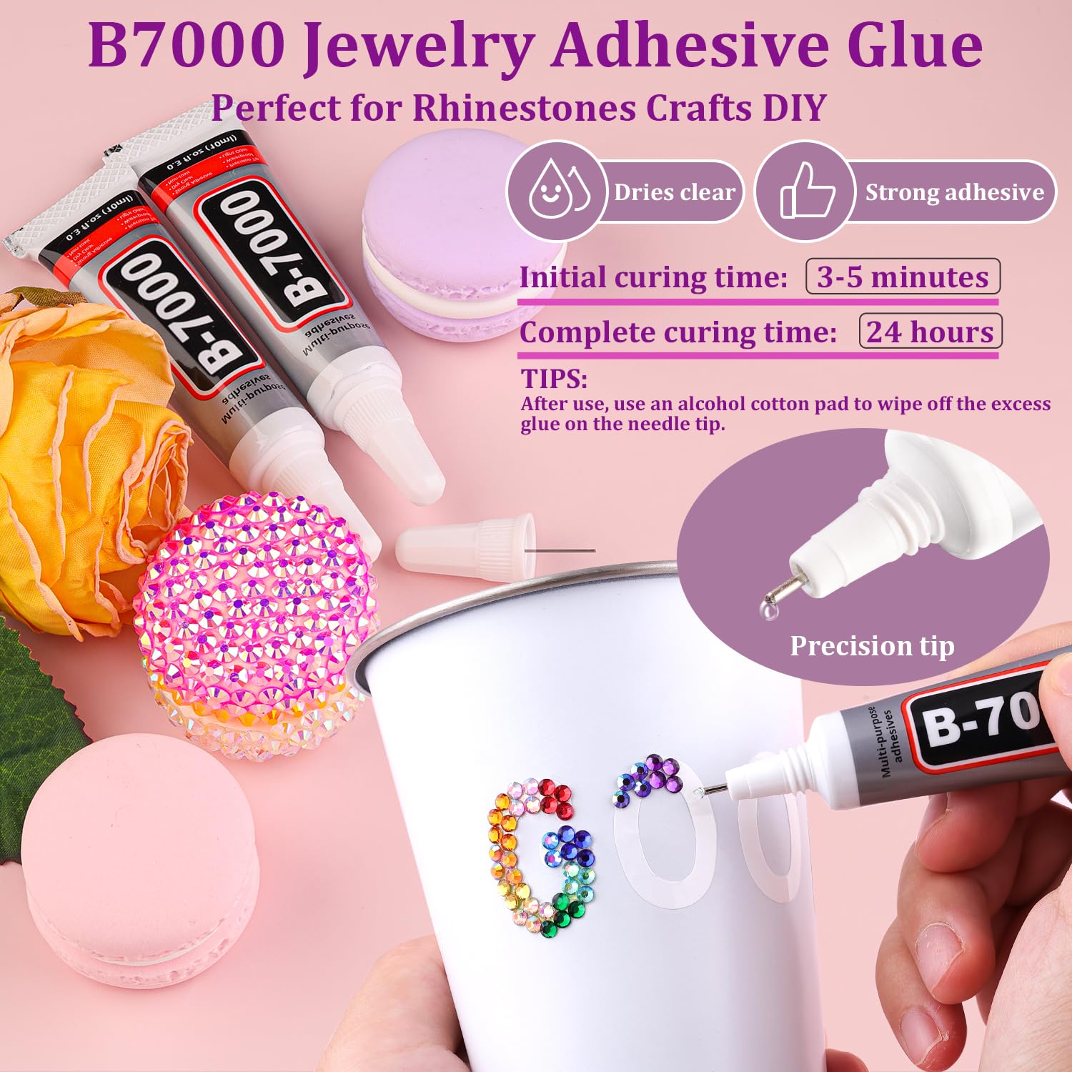 24000Pcs Resin Rhinestones for Bedazzling with Tweezers, Multicolor 3mm Rhinestones for Crafting with 3Pcs 10ml B7000 Jewelry Glue for DIY Crafts Clothing Tumblers Shoes Fabric Nail Art-Velvo Beauty