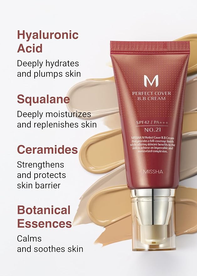 MISSHA M Perfect Cover BB Cream No.13 Bright Beige - Fair with Cool Undertone SPF 42 PA +++ 1.69 Fl Oz - Tinted Moisturizer with SPF-Velvo Beauty