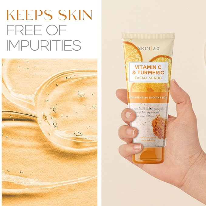 Vitamin C & Turmeric Face Scrub - Dermatologist Tested, Exfoliating, Brightening, Hydrating, Anti-Aging, Clean Beauty, Cruelty-Free Korean Skincare, All Skin Types - 6.76 Fl Oz / 200ML-Velvo Beauty