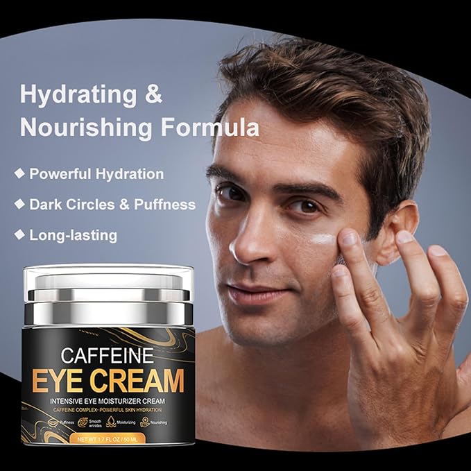 Caffeine Eye Cream for Men Anti Aging, Reduces Dark Circles, Bags, Puffiness Under Eye Cream Face Tightening Eye Lift For All Skin Types 1.7oz-Velvo Beauty