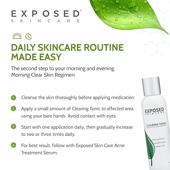 Exposed Skin Care Clearing Tonic Facial Toner with 1% Salicylic Acid and Witch Hazel for Acne Treatment – Pore Minimizing Toner to Prevent Breakouts, Reduce Redness and Balance Skin – Step 2 (4 fl oz)-Velvo Beauty