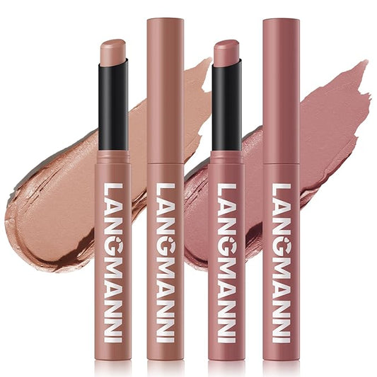 Jolilab 2Pcs Velvet Matte Lipstick Nude Matte Soft Dark Color Stick High Pigmented Long-Lasting Waterproof Lip Stick Lip Balm Beauty Cosmetics Gift for Girls and Women(03#+04#-Velvo Beauty