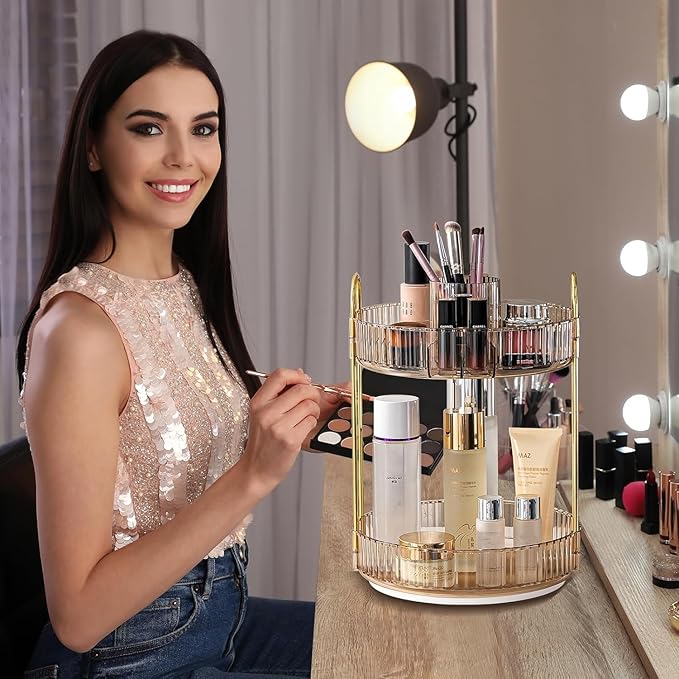 360 Rotating Makeup Organizer - Large-Capacity Skincare & Makeup Storage with 2-Tier Perfume Organizers, Cosmetic Dresser & Makeup Brush Holder - Fits Bedroom, Bathroom, Vanity Shelf & Countertop-Velvo Beauty