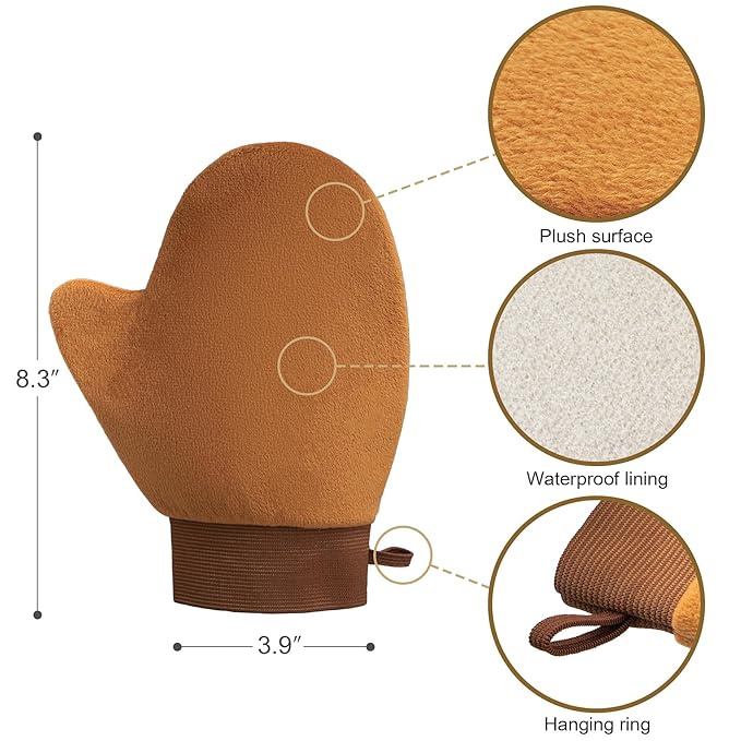 Self Tanning Brushes- Blend & Blur Extra Large Body Makeup Brush & Tanning Mitt, 2 Pcs, Kabuki Body Brush Applicator for Tan, Foundation, Self Tanner Glove for Application, Mousse, Lotion (Rose Gold)-Velvo Beauty