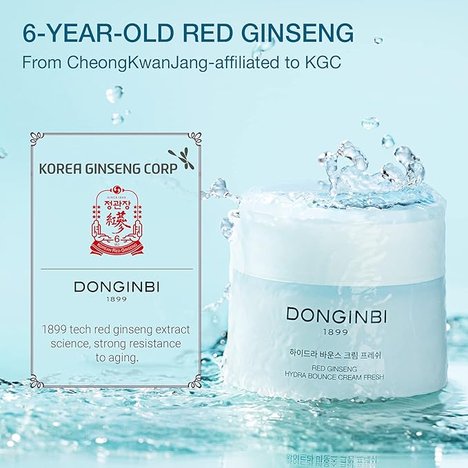 Donginbi Korean Face Moisturizer Red Ginseng Hydra Bounce Cream Fresh, Korean Red Ginseng Skin Moisturizing Face Cream for Dry and Oil Skin Moisturizing Cream- 0.84Oz-Velvo Beauty