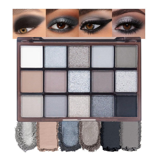 Smokey Black Eye Shadow Makeup Palette,15 Colors Gray Silver Dark Shimmer Matte Makeup Pallet,Long Lasting Waterproof Blendable for Daily and Halloween,Vegan,Cruelty -free-Velvo Beauty