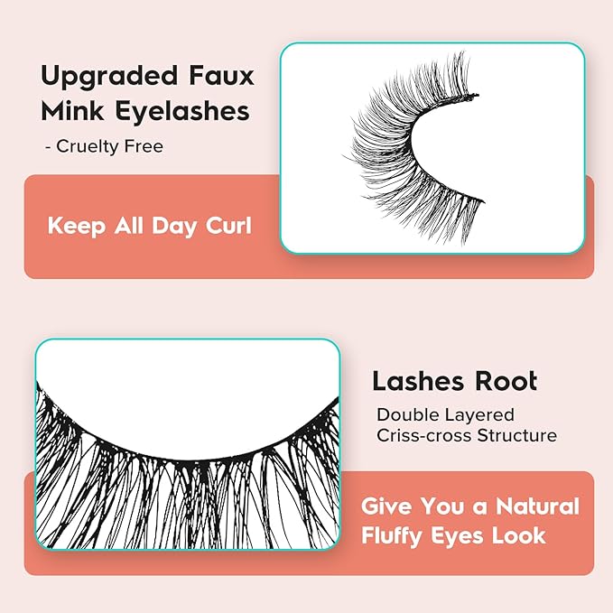 Lashes Wispy False Eyelashes Cat Eye Lashes Natural Look 3D Volume Fake Eyelashes Thin Band Lashes 12mm Natural Eye Lashes C Curl Siligli Lashes Pack 10 Pair-Velvo Beauty