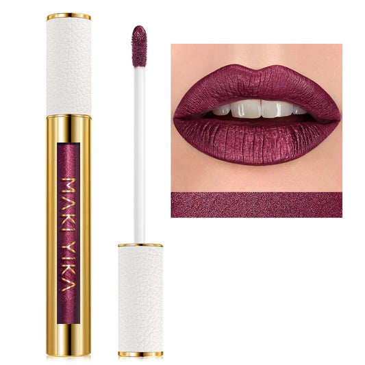 MAKI YIKA Dark Purple Lipstick for Women Metallic Lipsticks Glitter Long Lasting Lipstick No Smudge No Transfer Liquid Lip Gloss (BR16 Last Kiss)-Velvo Beauty