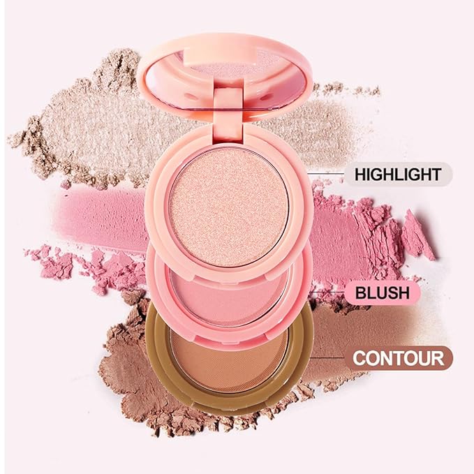 Makeup Eyeshadow Palettes, 3-in-1 Protable Multifunction Blush Highlighter Contour Palettes with 3 Trend Colors for Daily Natural Luster Makeup, Waterproof Long Lasting - 2 Pack #2-Velvo Beauty