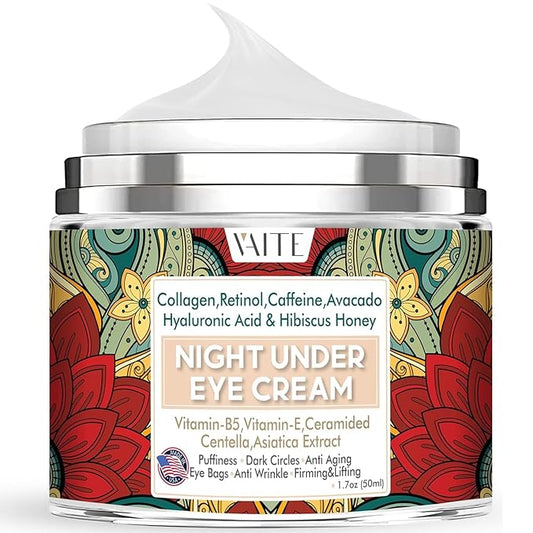 Under Eye Cream with Collagen, Retinol, Caffeine, Avacado Hyaluronic Acid & Hibiscus Honey for Night and Day with Vitamin B5, E for Puffiness Circles Anti Aging Eye Bags and Anti Wrinkle-Velvo Beauty