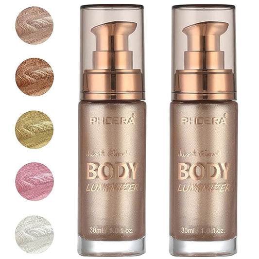 PHOERA Body Luminizer Highlighter, Waterproof Moisturizing and Glow For Face & Body, Face Body Glow Illuminator (2PCS 101 Rose Gold)-Velvo Beauty