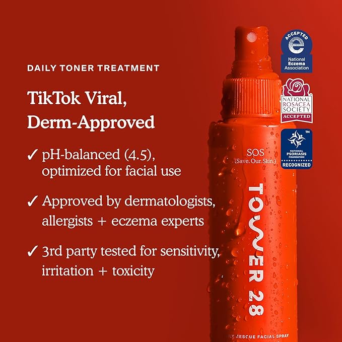 Tower 28 SOS Daily Rescue Facial Spray for Sensitive Skin, Hypochlorous Acid Spray Helps Visibly Reduce the Appearance of Redness and Breakouts, Travel Size Toner for Face, 1 FL Oz-Velvo Beauty