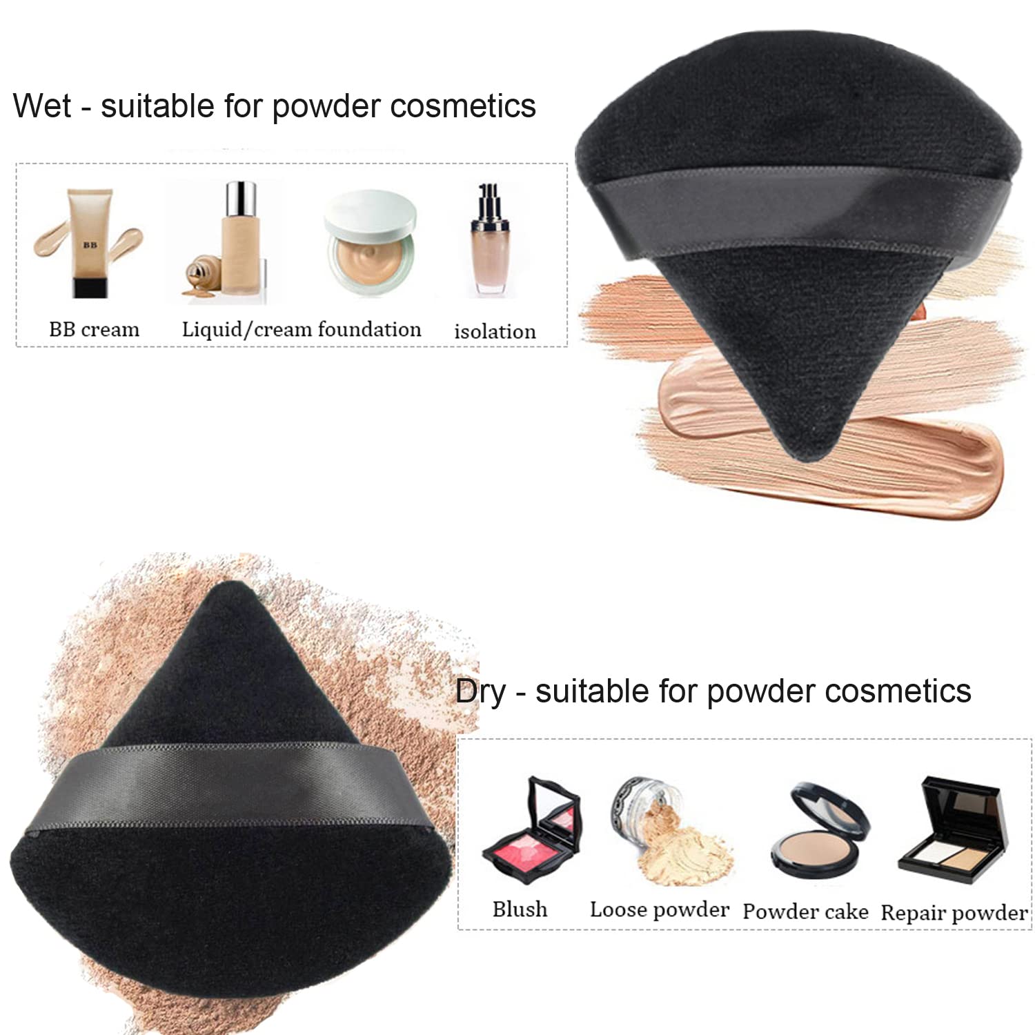24 Pieces Powder Puff, Triangle Makeup Puff Cotton Powder Face Washable Body Powder Puff for Loose Powder Body Cosmetic Foundation Sponge Makeup Tool (24Black)-Velvo Beauty