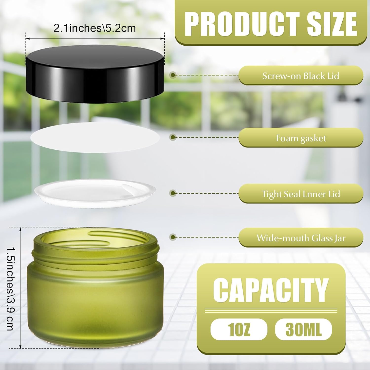 Domensi 100 Pcs 1 oz Glass Jars with Lids Bulk Round Glass Cosmetic Jars Lids 1 oz Small Travel Containers with Inner Liner for Lotions Powders Ointments Sample Cream(Bean Green,Black)-Velvo Beauty
