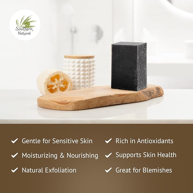 Southern Natural Activated Charcoal Soap Bar (3 Pack) Face and Body Soap For Sensitive Skin With Dead Sea Mud, Goat Milk & Peppermint Essential Oil-Velvo Beauty