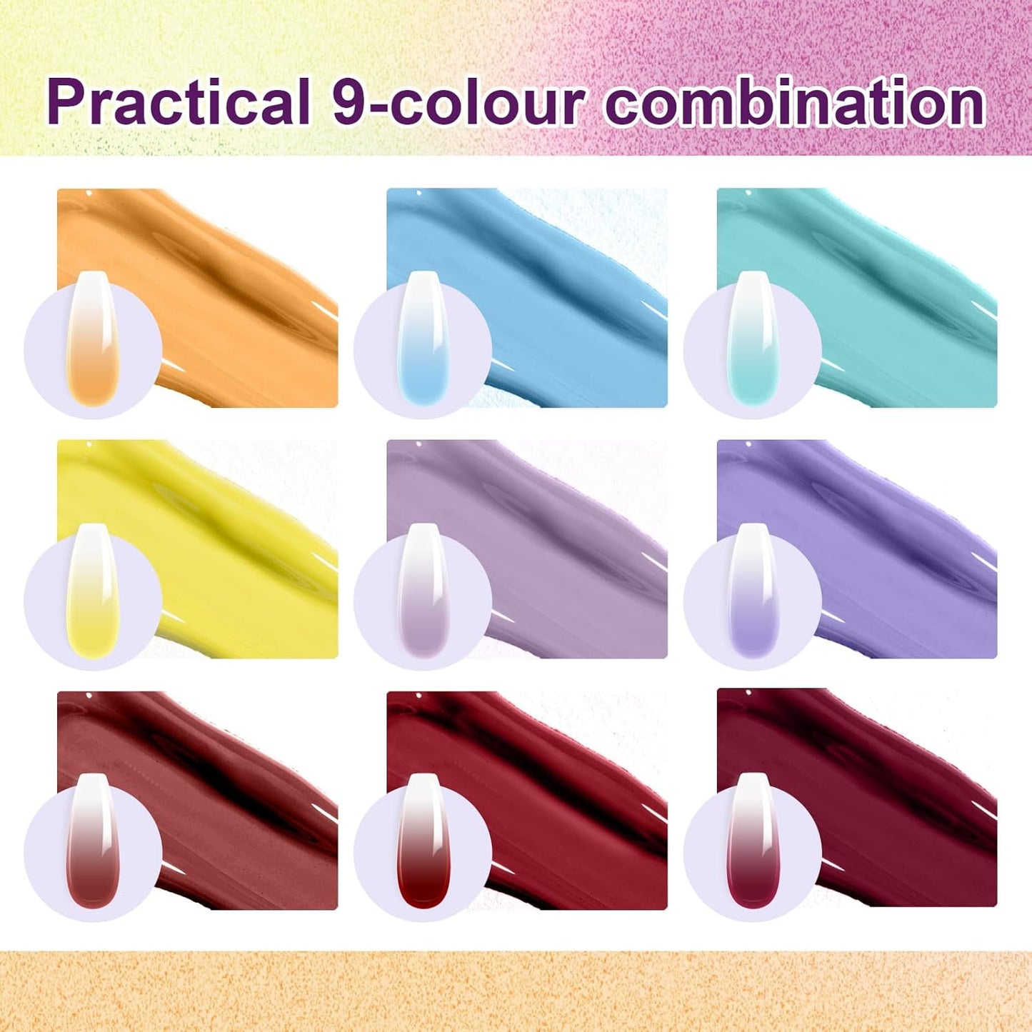 Gradient Painting Gel, 9 Colors Ombre Gel Nail Polish Summer Hot Bule for Pigment Pat Nails Aura Nails, French Manicure DIY Nail Art Soak of UV Palette Bechside Candy-Velvo Beauty
