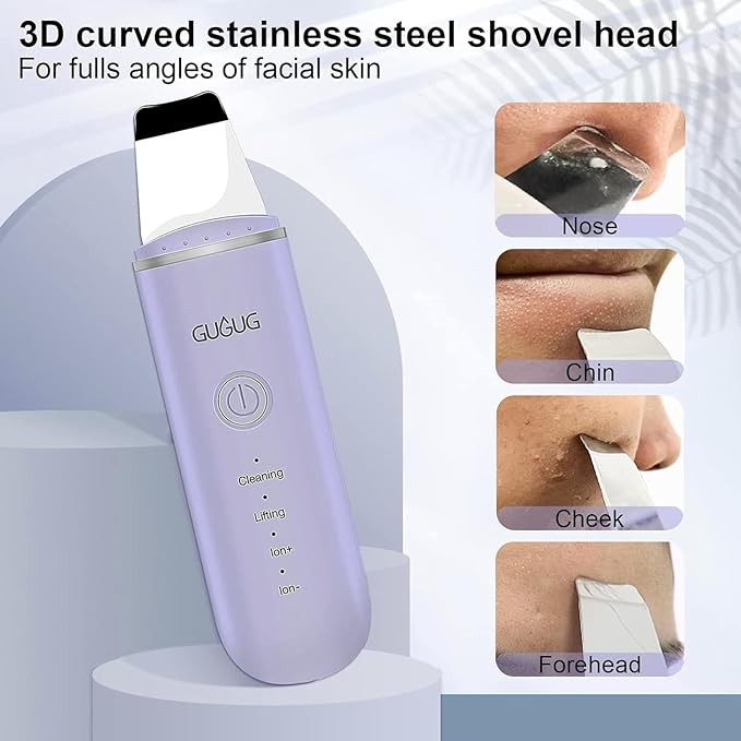 GUGUG Skin Scrubber Face Spatula Skin Spatula Pore Cleaner Blackhead Remover Tools for Facial Deep Cleansing-4 Modes, Purple-Velvo Beauty