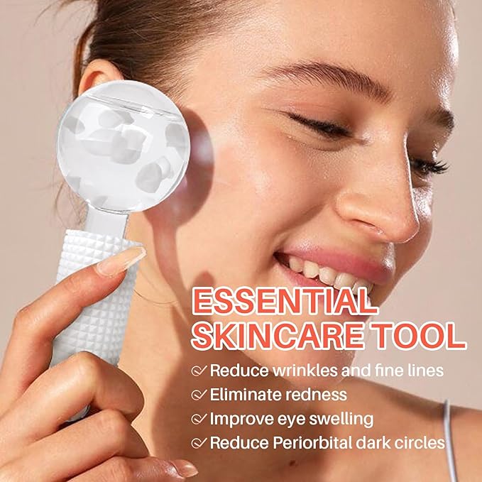 Ice Globes & Ice Roller for Face and Eyes - Facial Massage Tools for Skin Care, Reduce Wrinkles & Puffiness, Cooling Globes & Roller Ball for Glowing Skin 2PCS (White)-Velvo Beauty