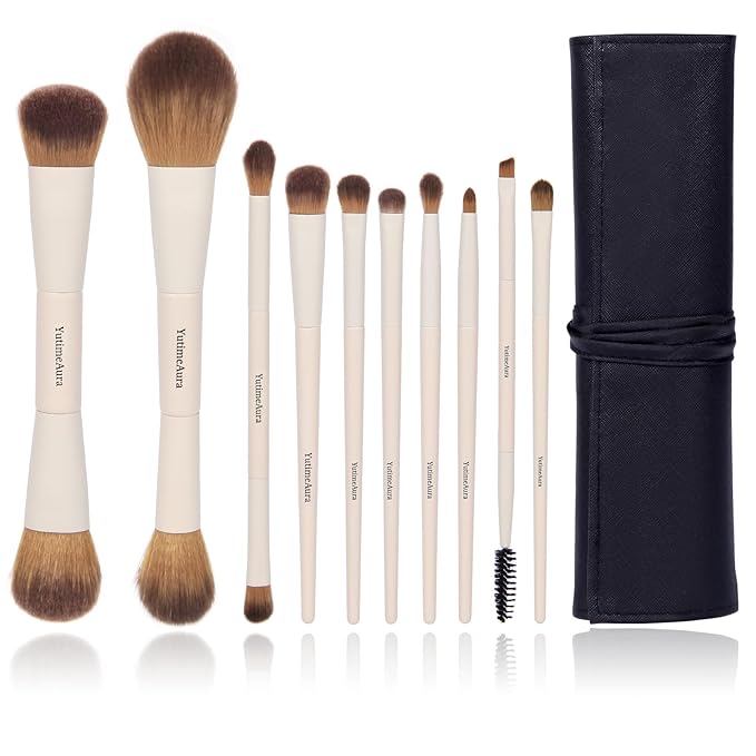 Makeup Brush Set 10pc, Dual-Ended Makeup Brushes For Bronzer, Contour, Eyeshadow, Blush, Concealer & Foundation Application-Velvo Beauty