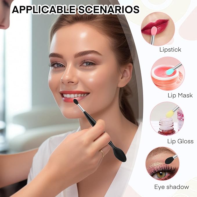 Unaone Lip Scrub Brush - 4 PCS Dual-ended Lip Scrubber Exfoliator and Silicone Lip Brush, 2-in-1 Silicone Lip Scrub Tool Lip Mask Applicator, Gentle Exfoliator & Applicator for Soft-Velvo Beauty