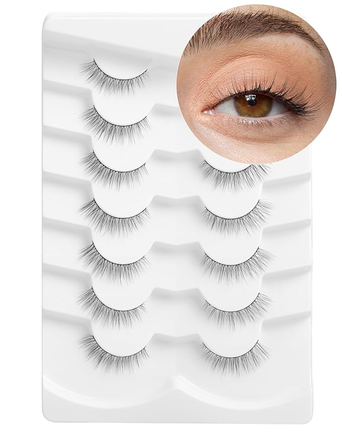Onlyall Natural Lashes Wispy Lashes Natural Look False Eyelashes Natural Flared Eyelashes False Eye Lashes Soft Fluffy Lashes 7 Pairs DK32, Black-Velvo Beauty