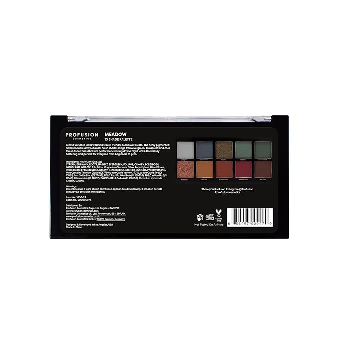 Profusion Cosmetics 10 Shade Eyeshadow Palette - High Pigmented Multi-Finish Colors, Vegan & Cruelty-Free, Create Stunning Looks On-the-Go - Travel-Friendly & Versatile Makeup, Meadow-Velvo Beauty