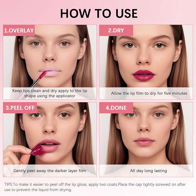 QueenDiary Lip tint Peel Off Lip Stain,Lip Stain Waterproof, Lip Tattoo Peel Off with Matte Finish, Long Lasting, Transfer-proof, Highly Pigmented Color (Romance Stain)-Velvo Beauty
