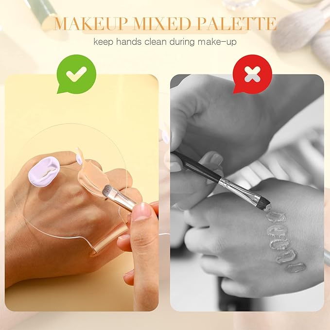 Makeup Mixing Palette 2 Pieces Handheld Makeup Mixing Tray Acrylic Foundation Mixing Tray Clear Foundation Palette Eyeshadow Makeup Hand Palette Cosmetic Foundation Dish for Makeup Blending-Velvo Beauty
