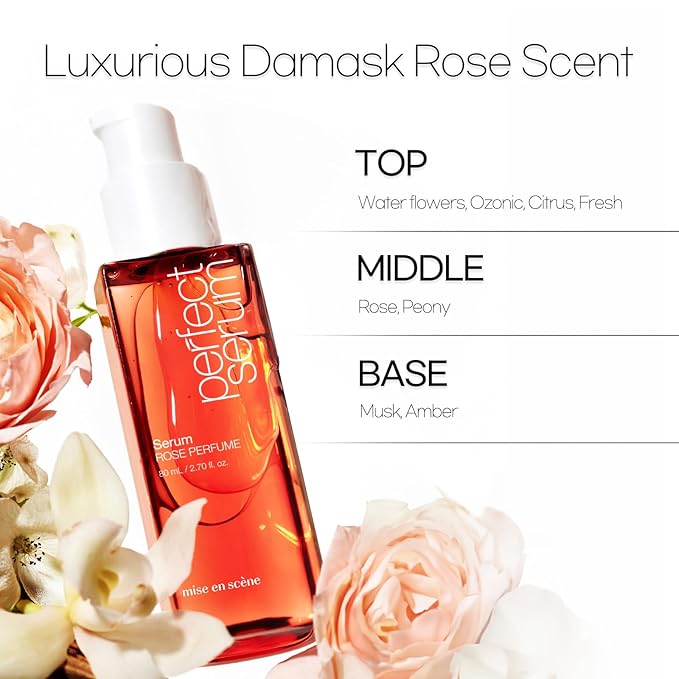 Mise En Scene Perfect Rose Perfume Serum - Korean Hair Essence with Rose Scent, Argan Oil for Damaged Hair Care, 2.70 fl. Oz-Velvo Beauty