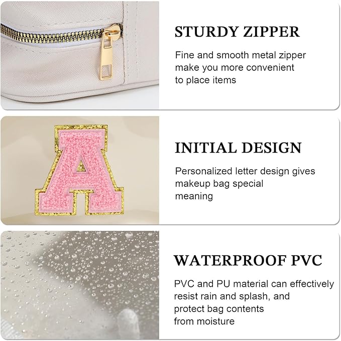 YOOLIFE Initial Make Up Bag Travel Toiletry Bag, Clear Makeup Bag Preppy Cosmetic Bags Organizer Travel Essentials Gifts for Women Teen Girlfriend Teacher Mom Brithday Mothers Day Gifts, Large, White-Velvo Beauty