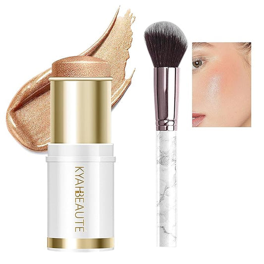 Ponhey Highlighter Makeup Stick for Face and Body, Non-greasy Finish,Delivers a Natural Glow, Long Lasting Waterproof Pearl White Glimmer Glow Sparkly Glitter Body Shimmer-Velvo Beauty
