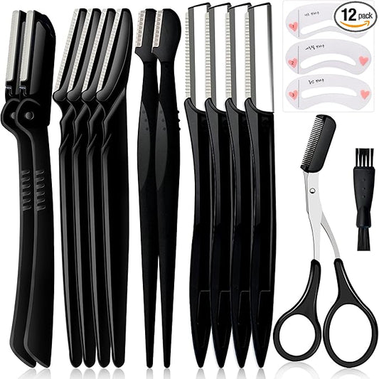 Eyebrow Razor Pack, Multipurpose Dermaplaning Face Razors for Women Facial Hair Removal/Exfoliating/Eyebrow Face Shavers/Peachfuzz, Bulk Straight Eyebrow Trimmers for Women-Velvo Beauty