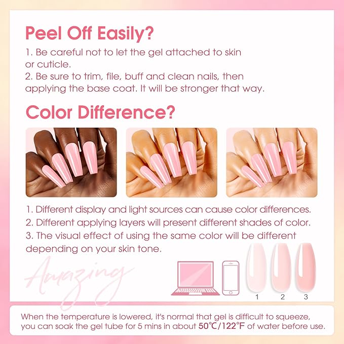 ROSALIND Poly Nail Gel Kit -8 Colors + White Brown Accessories Clear Nude Poly Nails Gel Starter Kit With Slip Solution Nude Pink Extensions Set with Mini UV Lamp-Velvo Beauty