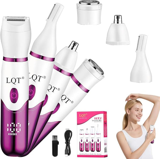 Electric Bikini Trimmer for Women,Led Power Display Removal for Body Nose Hair Trimmer Face Shavers Eyebrow Legs Armpit Bikini Area Pubic Underarms Rechargeable Portable 4 in 1 Womens Razors Set-Velvo Beauty