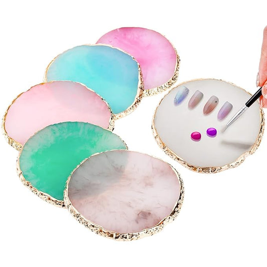 ZOOFOX 6 Pieces Resin Nail Art Palette, Nail Art Painting Mixed Color Palette with Gold Edge, Nail Gel Color Makeup Display Board-Velvo Beauty