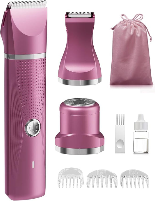 3-in-1 Electric Razor for Women - Waterproof Bikini Trimmer,Rechargeable Electric Shaver for Lady,Pubic Hair Trimmer Women,Personal Trimmer Groomer for Body Hair (Rose Red, RR-1)-Velvo Beauty