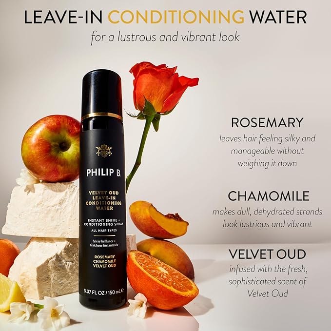 PHILIP B. Velvet Oud Leave-in Conditioning Water, 5.07 Fl. Oz. (150 ml) - Instant Shine and Conditioning Spray With Rosemary and Chamomile-Velvo Beauty