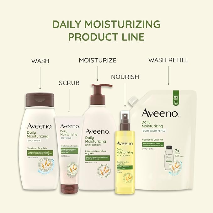 Aveeno Daily Moisturizing Body Oil, Body Mist for Dry Skin with Oat Oil and Jojoba Oil, Nourishing Body Spray with a Hypoallergenic Formula, 6.7 FL OZ-Velvo Beauty